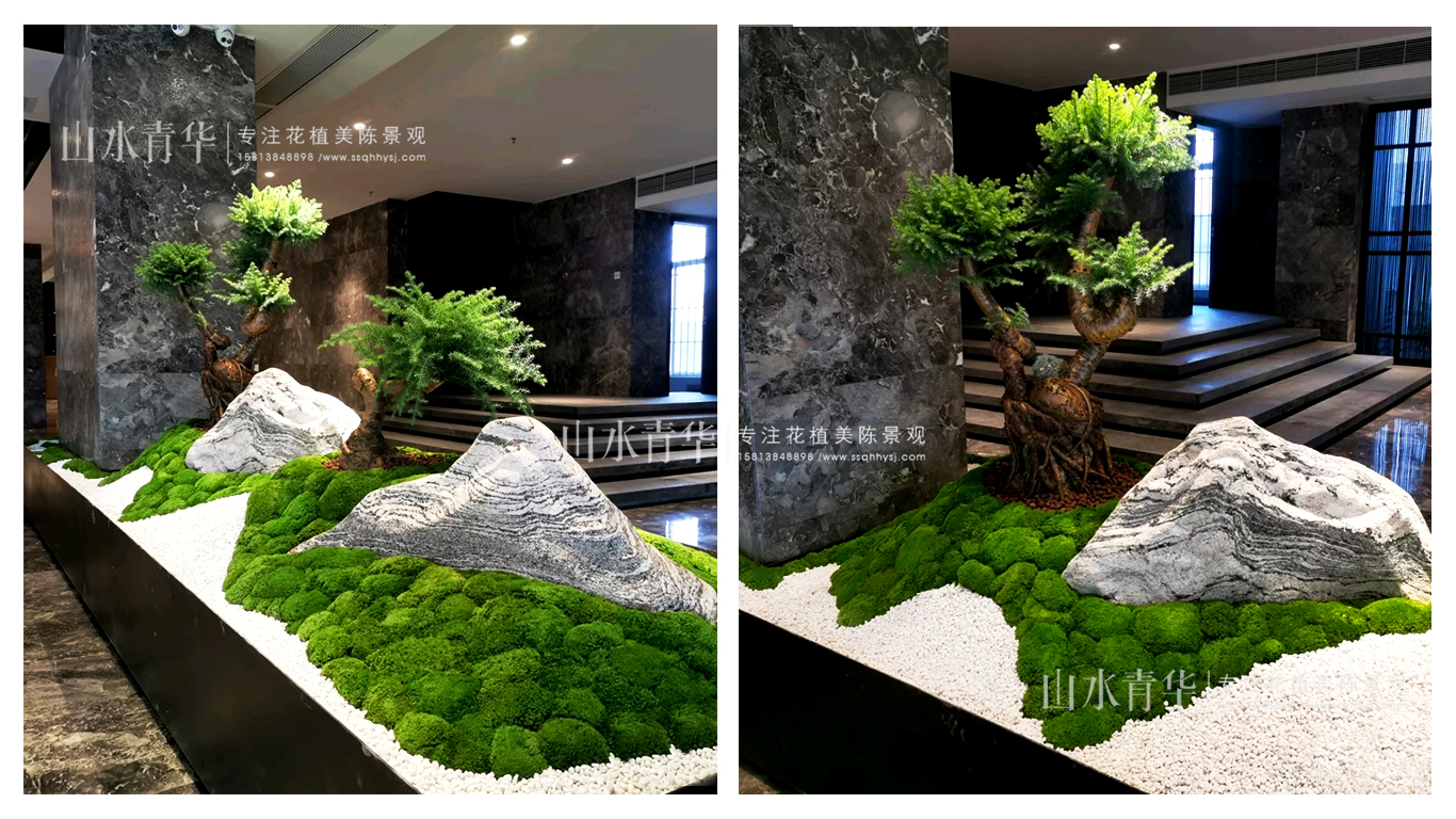 新中式仿真绿植造景;枯山水禅意仿真植物景观;花艺设计;仿真花艺;武汉